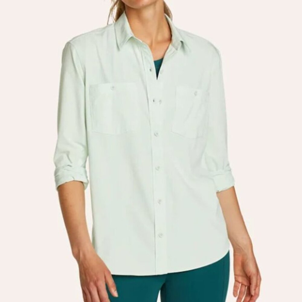 Eddie Bauer Women Button Down Shirt size XL Mint Green Long Sleeve Collared NWT